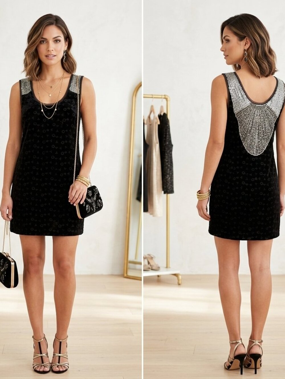 Free People Danced to Pieces Black Velvet Beaded Sleeveless Mini Dress